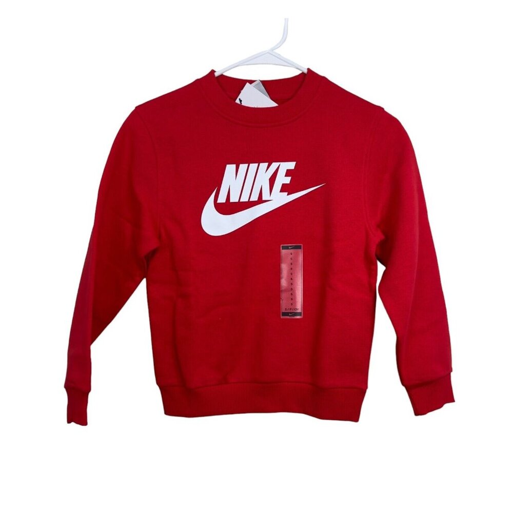 Nike Kids Small Red Sweatshirt Long Sleeve Logo Classic Standard Print -NEW - Picture 2 of 10